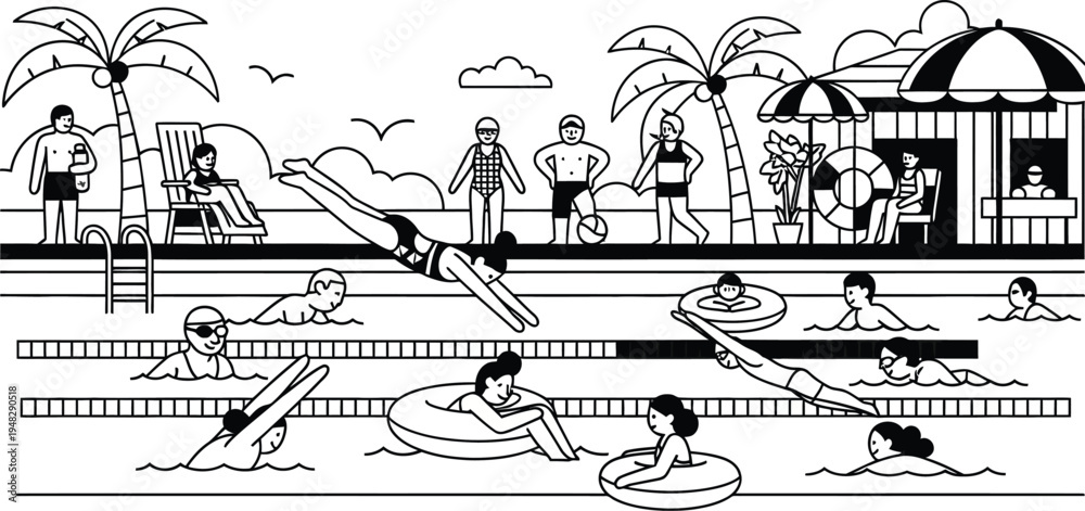 Fototapeta premium people swimming and relaxing at outdoor pool