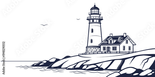 a lighthouse on a rocky coastline Vector