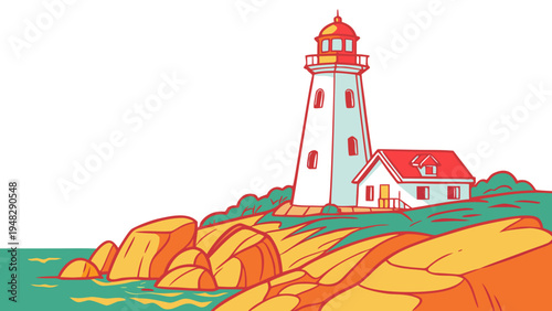 a lighthouse on a rocky coastline Vector