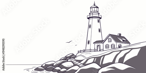 a lighthouse on a rocky coastline Vector