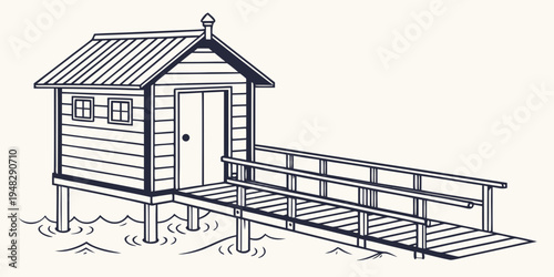 a small wooden house on stilts with a ramp Vector