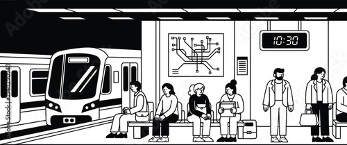 subway station with people waiting for train