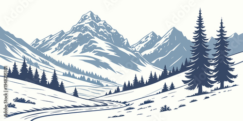 snowy mountain landscape with trees Vector