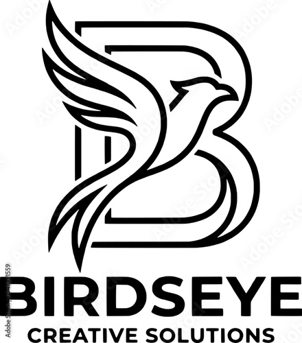 Birdseye creative solutions logo with stylized bird and letter b Vector