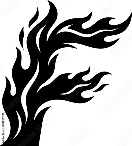 A black flame design on a white background Vector