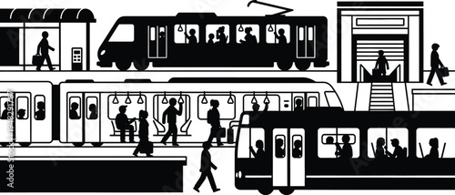 city train station, people on platform