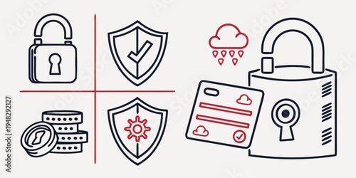 icons representing cybersecurity and data protection Vector