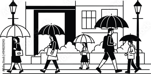people walking with umbrellas on a rainy day