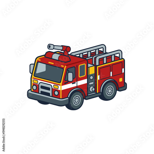 A vibrant cartoon-style fire truck emphasizes emergency response and community safety, perfect for educational materials, children’s content, and public awareness campaigns.