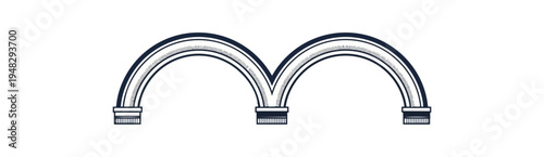 Abstract illustration of two stylized arches with metallic appearance