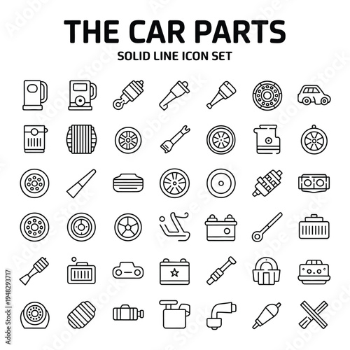 Car parts solid line icon set vector illustration suitable for automotive topics