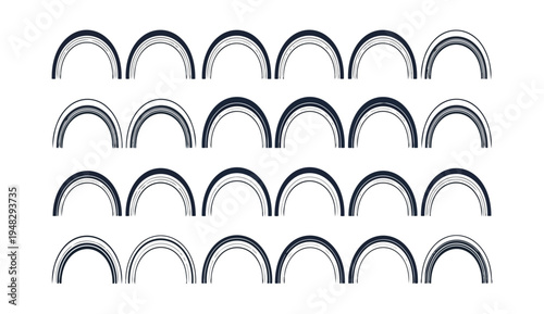 Abstract semicircles arrayed on black background digital composition