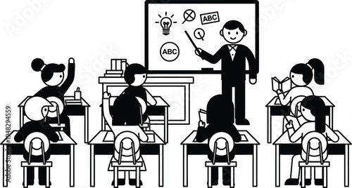 teacher standing in classroom with students