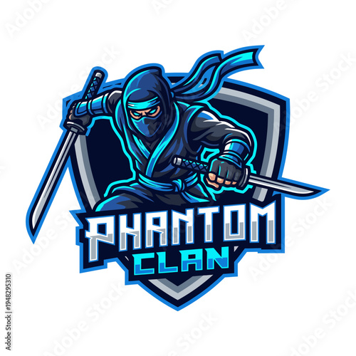 A bold and vibrant ninja character strikes an action pose, equipped with swords, showcasing themes of stealth, adventure, and martial artistry with a modern graphic design aesthetic.