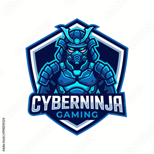 A striking logo representing a cyber ninja warrior in a cooling blue palette, great for gaming brands looking to convey strength and modernity in their style.