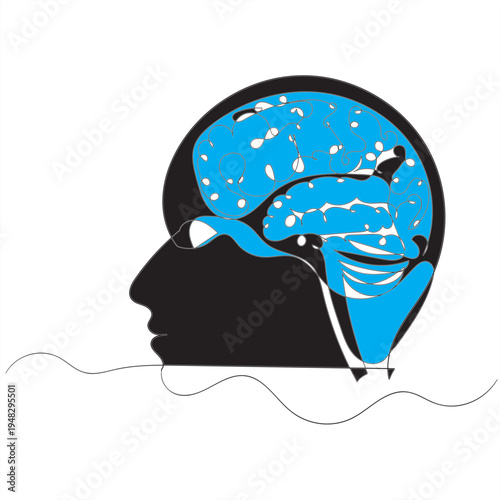 Continuous one line drawing of human brain. Hand drawn minimalism style. brain line art vector illustration Human brain continuous one line drawing of art vector illustration and intelligence outline