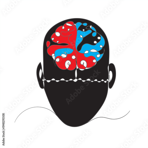 Continuous one line drawing of human brain. Hand drawn minimalism style. brain line art vector illustration Human brain continuous one line drawing of art vector illustration and intelligence outline