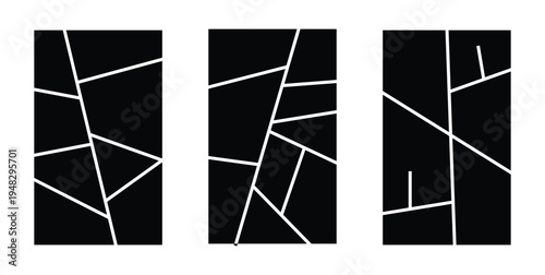  Set of modern and abstract layouts for images. abstract geometric grid layout for photo collage.  minimal white line abstract shapes on black.  vector illustration.