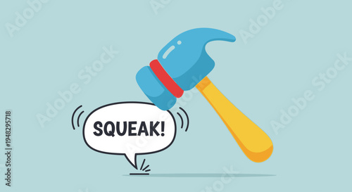 Person celebrates April Fool's Day with funny cartoon hammer on blue background