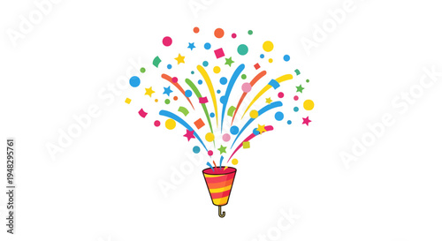 People celebrate April Fool's Day with colorful balloons and confetti outside.