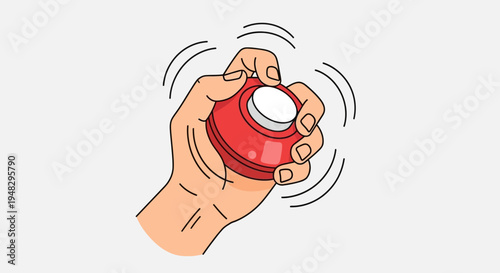 Hand spinning red fidget on April Fool's Day with tech gadget