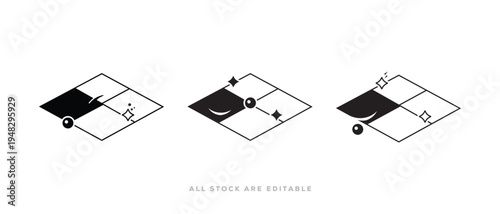 Shiny Clean floor surface line and  silhouettes icon set, isometric shiny tiles vector, 