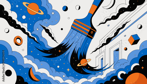 Surreal Giant Paintbrush Transformation, Artistic World Art Day Concept with Creative Magic