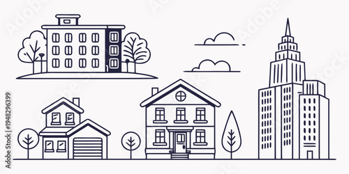a set of buildings in a city and suburbs Vector