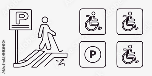 a person walking up a ramp to a parking sign Vector
