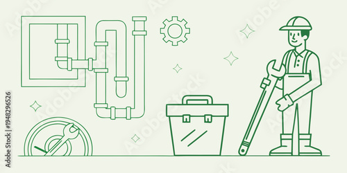 a man in overalls and a cap holds a tool Vector