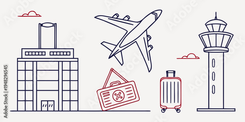 travel and tourism icons with airplane and luggage Vector