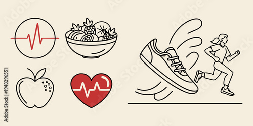 a set of icons related to healthy lifestyle and heart rate Vector