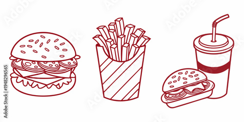 a drawing of fast food items on a white background Vector