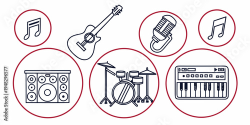 a collection of musical instruments and equipment Vector