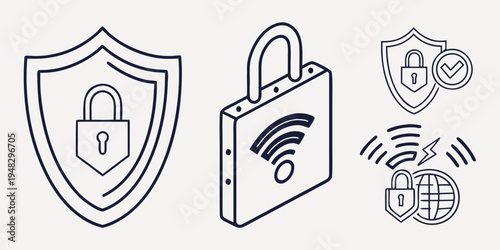 security icons including shield, padlock, and wifi symbol Vector