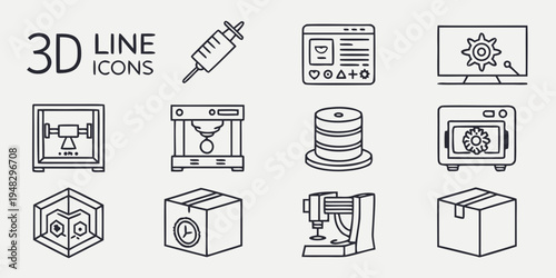 a collection of 3d line icons for various objects Vector
