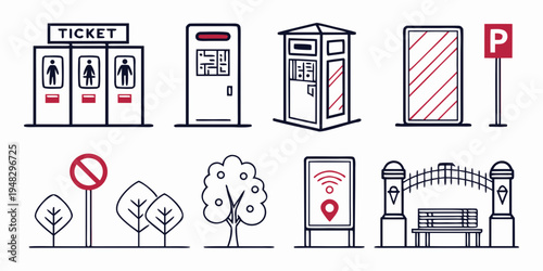 a collection of various city infrastructure icons Vector