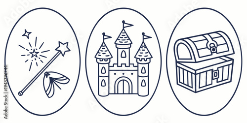 a magic wand a castle and a treasure chest Vector