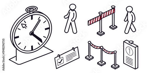 a clock and various security icons Vector