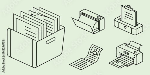 a set of office supplies for organizing paperwork Vector