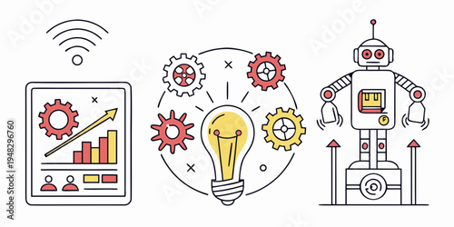 a robot with a light bulb and a tablet Vector