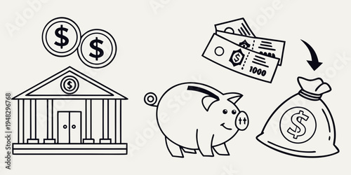 a set of icons related to saving money Vector