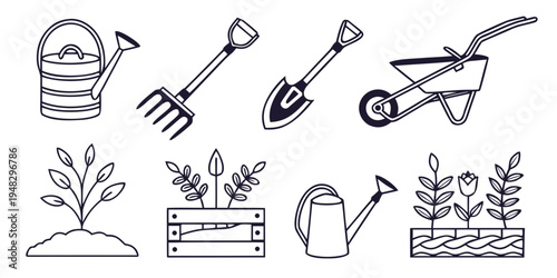 gardening tools and plants Vector