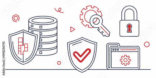 security icons including shield, lock, and checkmark Vector