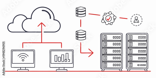 a diagram showing data transfer between devices and servers Vector