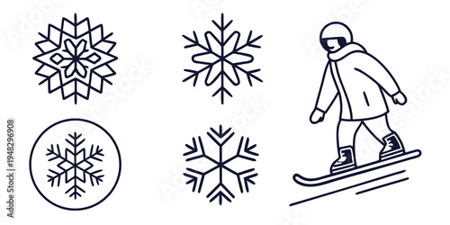 a person skiing on snow with snowflakes around Vector
