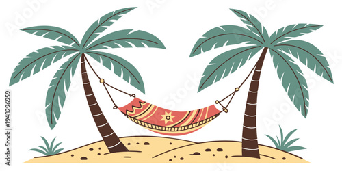 a hammock hanging between two palm trees on a beach Vector