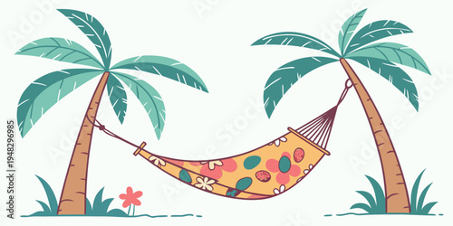 a hammock hanging between two palm trees on a beach Vector