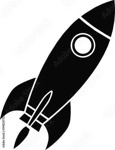 Silhouette illustration of rocket ship with fins window propulsion symbolizing space exploration innovation technology future identity and artistic representation