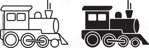 Pixelated and silhouette toy trains in various artistic styles,Minimal Steam Locomotive Vector Illustration